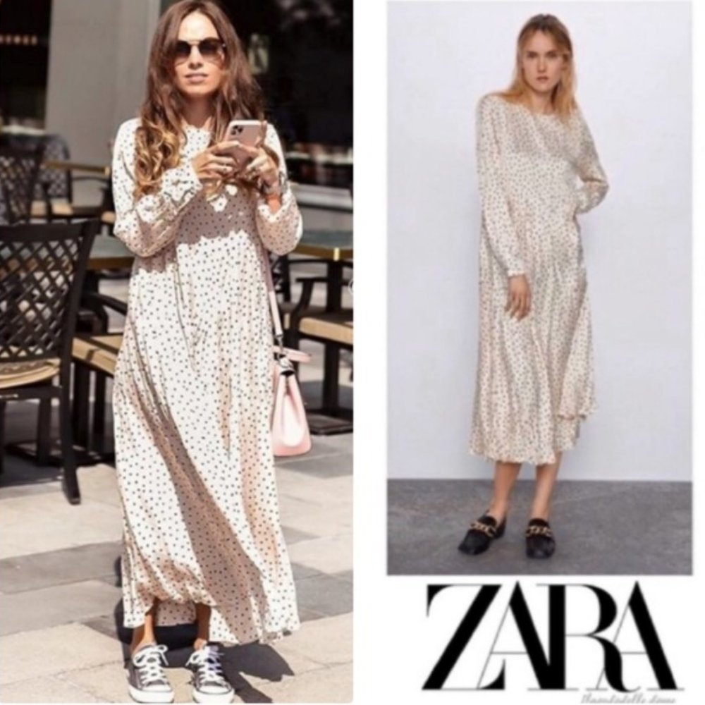 NWT Zara cream color wrinkle look dress